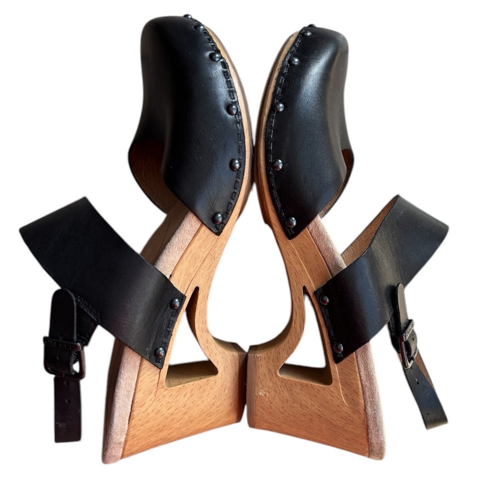 Dansko Black Leather Mules with Wooden Heel